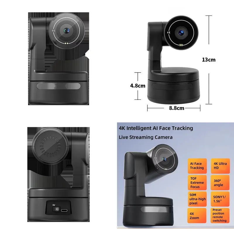 Webcam 4K - Mini webcam PTZ 4K per PC,